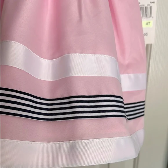 Rare Editions Pink Dress with Navy Striped Accents and Bow with matching hat - Picture 14 of 14